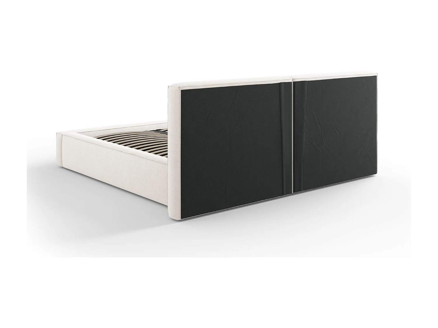 Cosmopolitan Design - Bett mit Bettkasten und Doppelkopfteil "Arendal" 180x200cm aus strukturiertem Stoff leichtes beige - 228x234x97.5cm