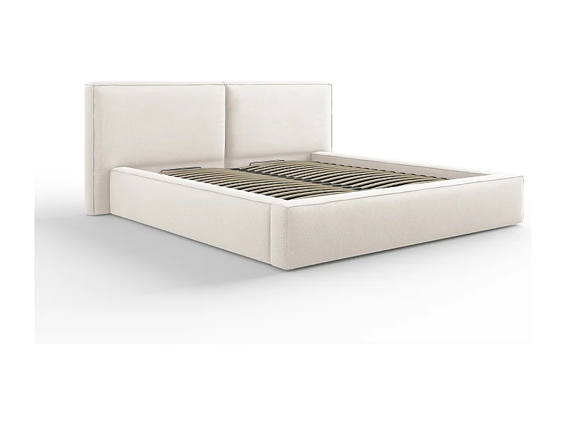 Cosmopolitan Design - Lit coffre avec tête de lit double "Arendal" 180x200cm en tissu structurel beige clair - 228x234x97.5cm