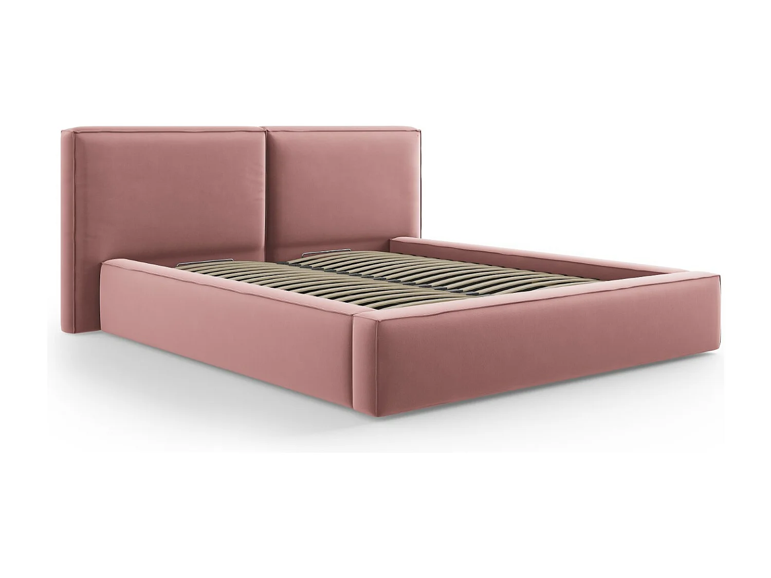 Cosmopolitan Design - Bett mit Bettkasten und Doppelkopfteil "Arendal" 200x200cm aus Samt rosa - 228x251x97.5cm