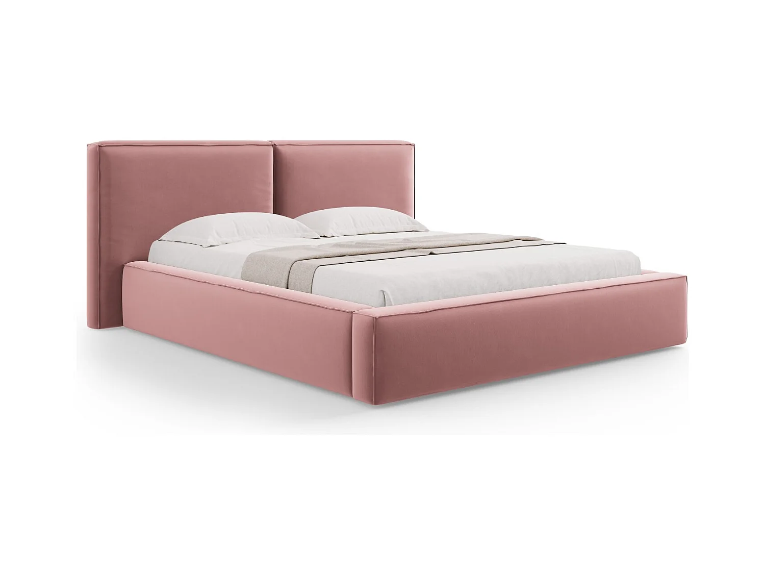Cosmopolitan Design - Lit coffre avec tête de lit double "Arendal" 200x200cm en velours rose - 228x251x97.5cm