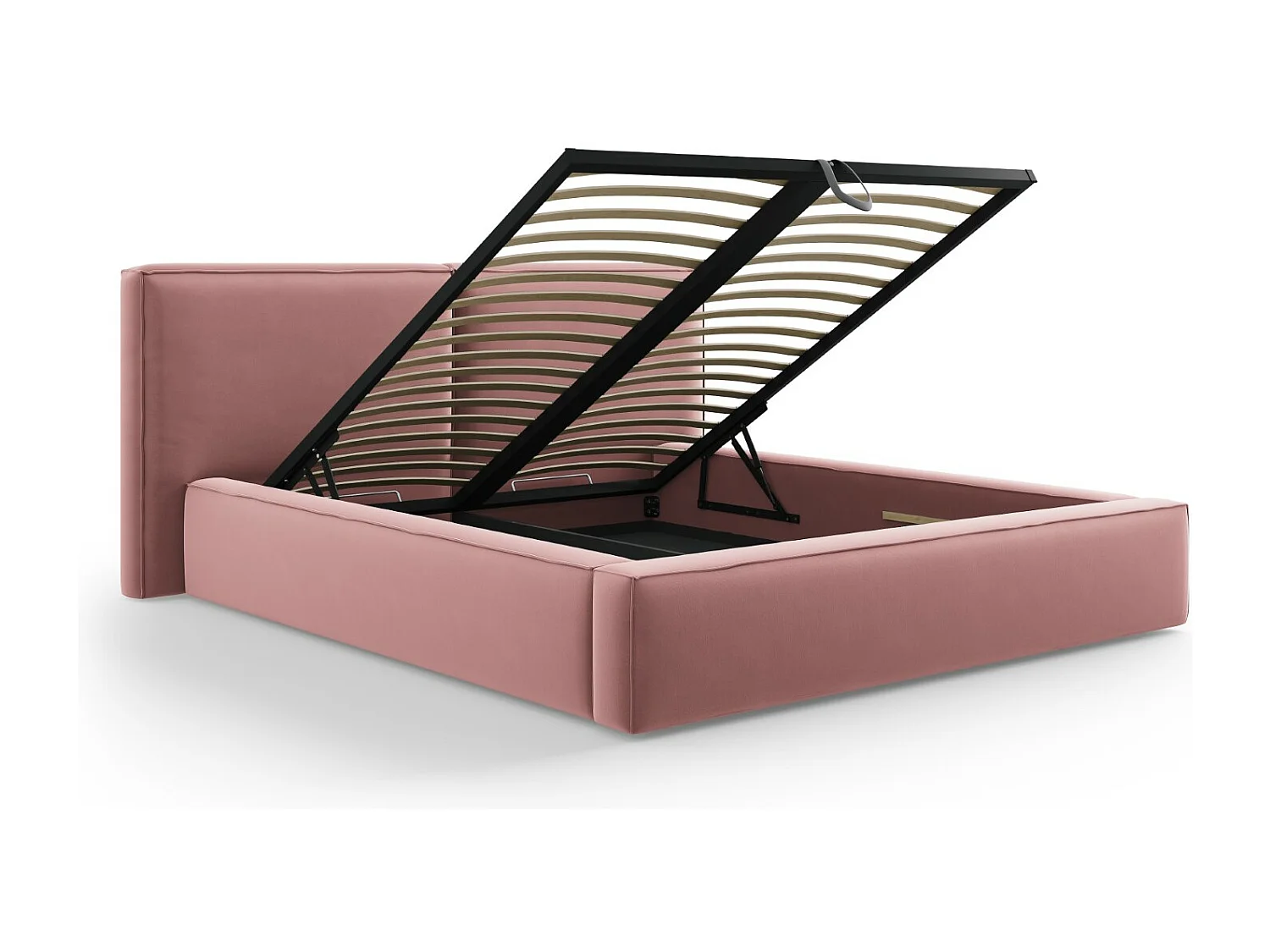 Cosmopolitan Design - Opbergbed met dubbel hoofdbord "Arendal" 200x200cm, Flueel, Roze - 228x251x97.5cm