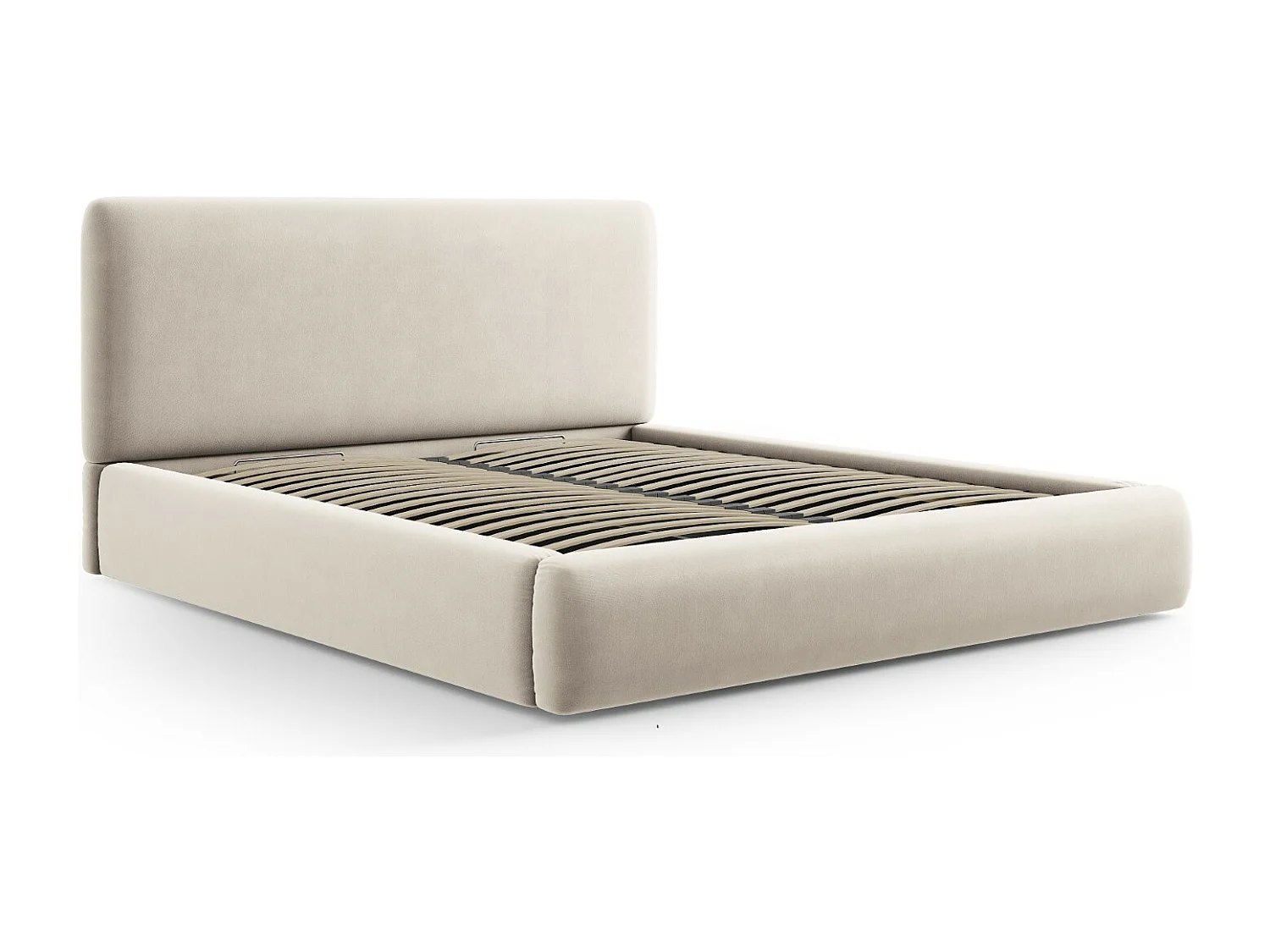 Cosmopolitan Design - Opbergbed met hoofdeinde "Colonel" 180x200cm, Flueel, Lichtbeige - 220x200x100cm