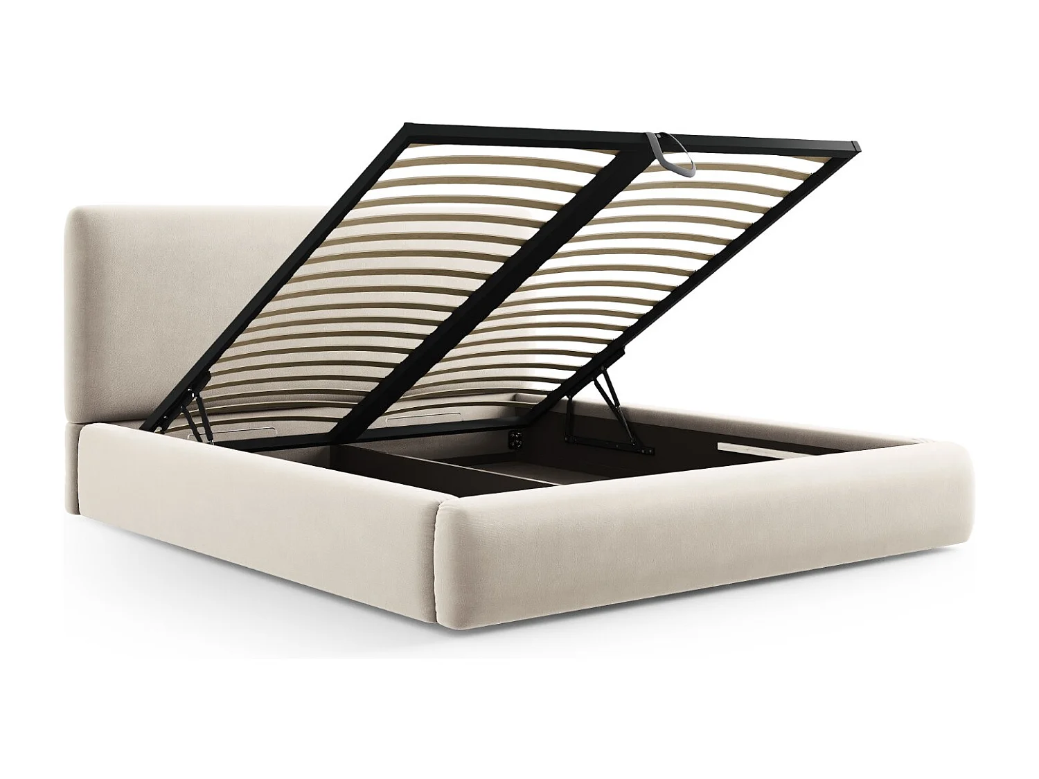 Cosmopolitan Design - Opbergbed met hoofdeinde "Colonel" 180x200cm, Flueel, Lichtbeige - 220x200x100cm