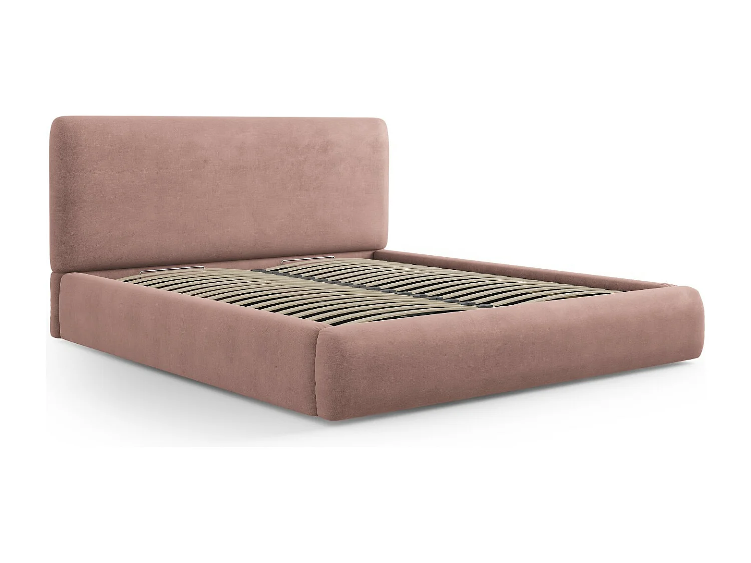 Cosmopolitan Design - Bett mit Bettkasten und Kopfteil "Colonel" 180x200cm aus Chenille-Stoff rosa - 220x200x100cm