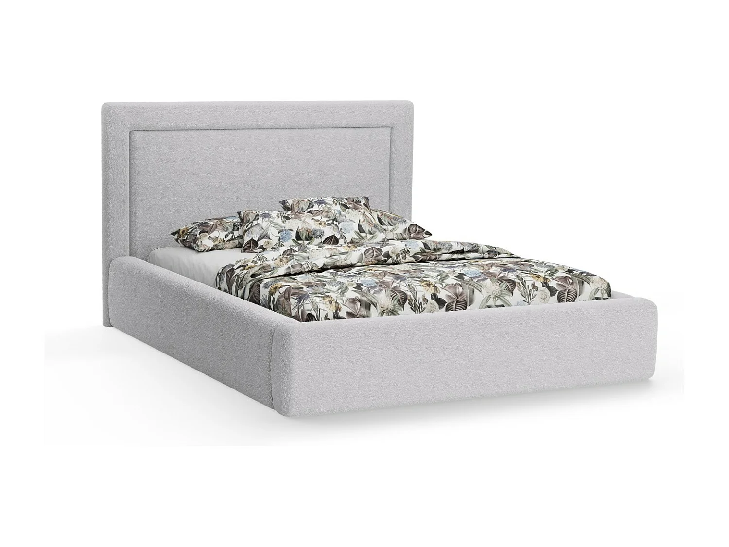 CXL by Christian Lacroix - Lit coffre avec tête de lit "Valerie" 140x200cm en bouclé gris clair - 230x165x120cm