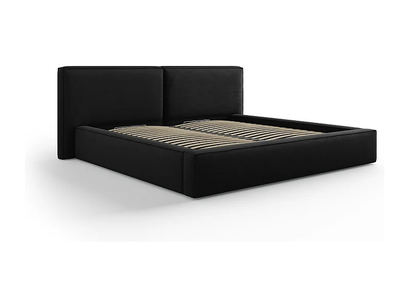 Cosmopolitan Design - Cama con cabecero doble y baúl "Arendal" 200x200cm de tejido estructural negro - 228x254x97.5cm
