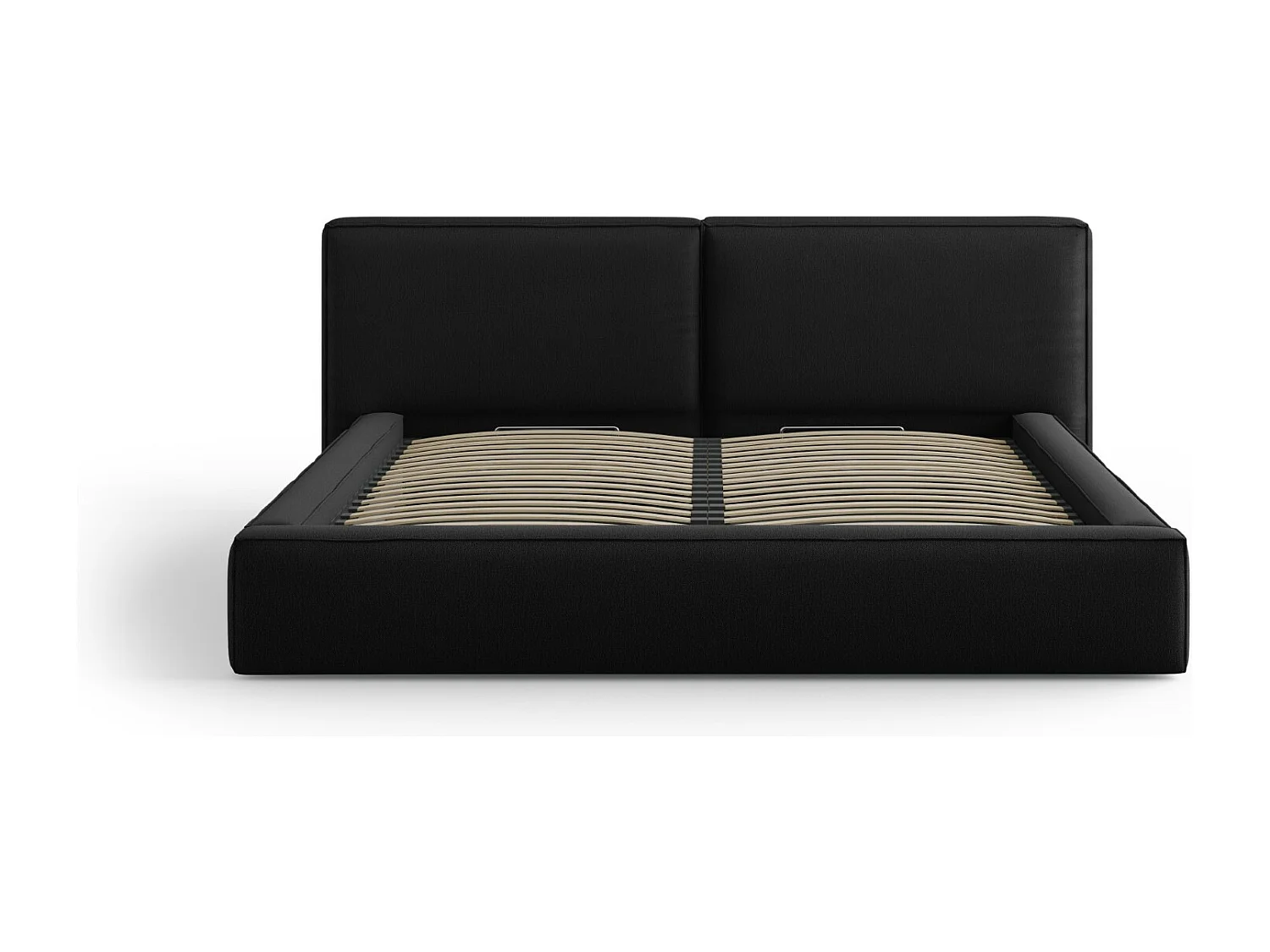 Cosmopolitan Design - Cama con cabecero doble y baúl "Arendal" 200x200cm de tejido estructural negro - 228x254x97.5cm