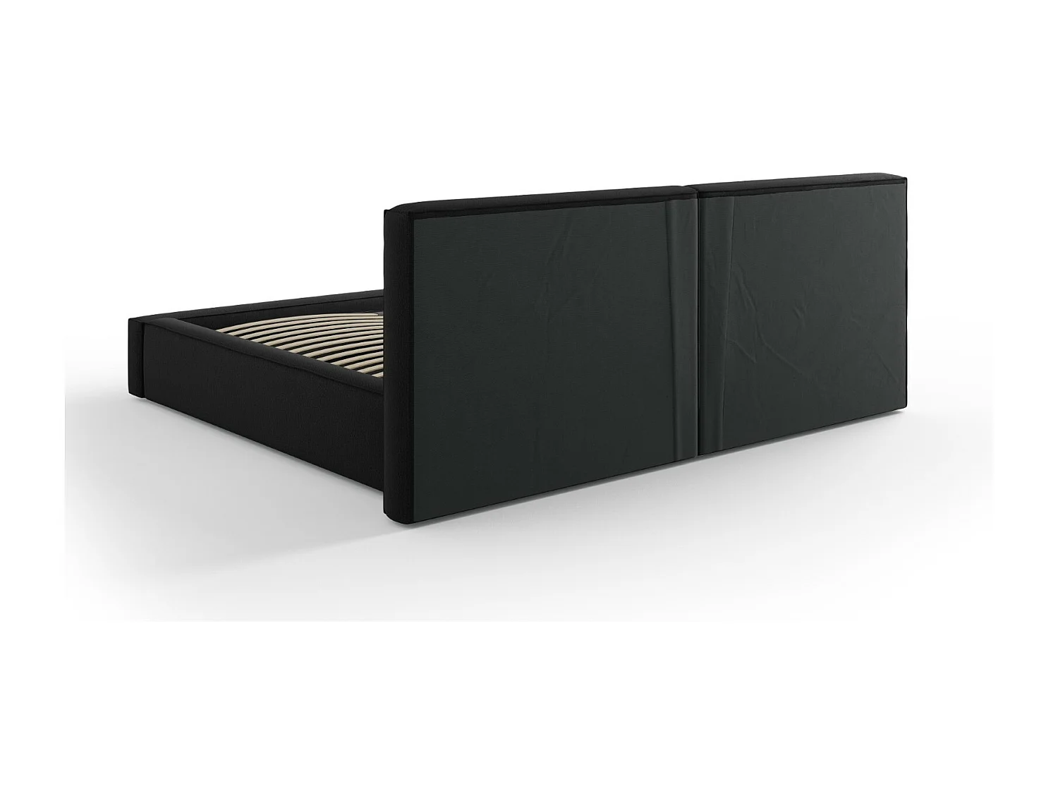 Cosmopolitan Design - Lit coffre avec tête de lit double "Arendal" 200x200cm en tissu structurel noir - 228x254x97.5cm