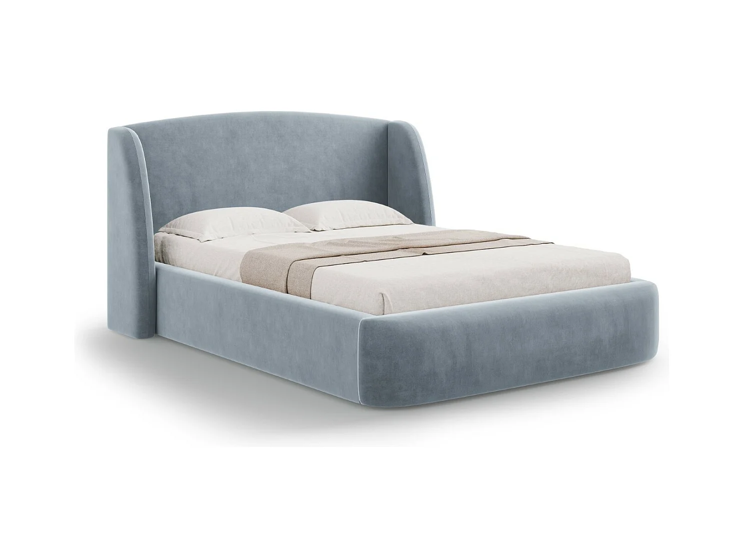 CXL by Christian Lacroix - Opbergbed met hoofdeinde "Aude" 160x200cm, Flueel, Lichtblauw - 216x182x103cm