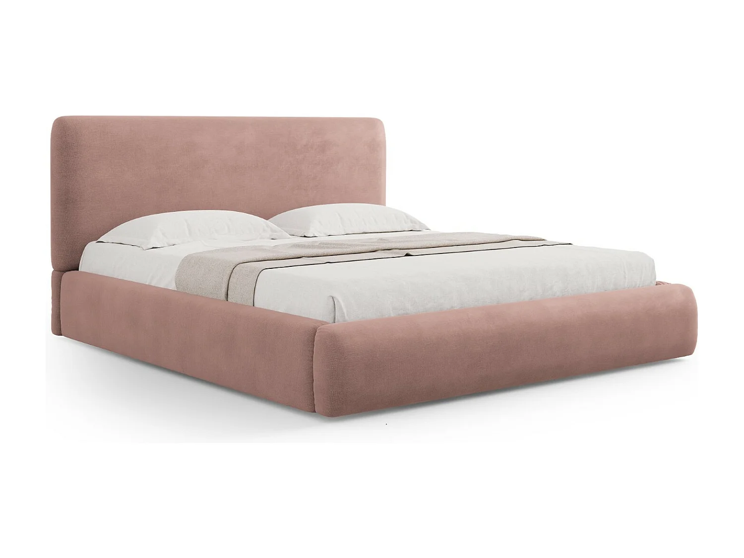 Cosmopolitan Design - Cama con cabecero y baúl "Colonel" 140x200cm de tejido chenilla rosa - 220x160x100cm