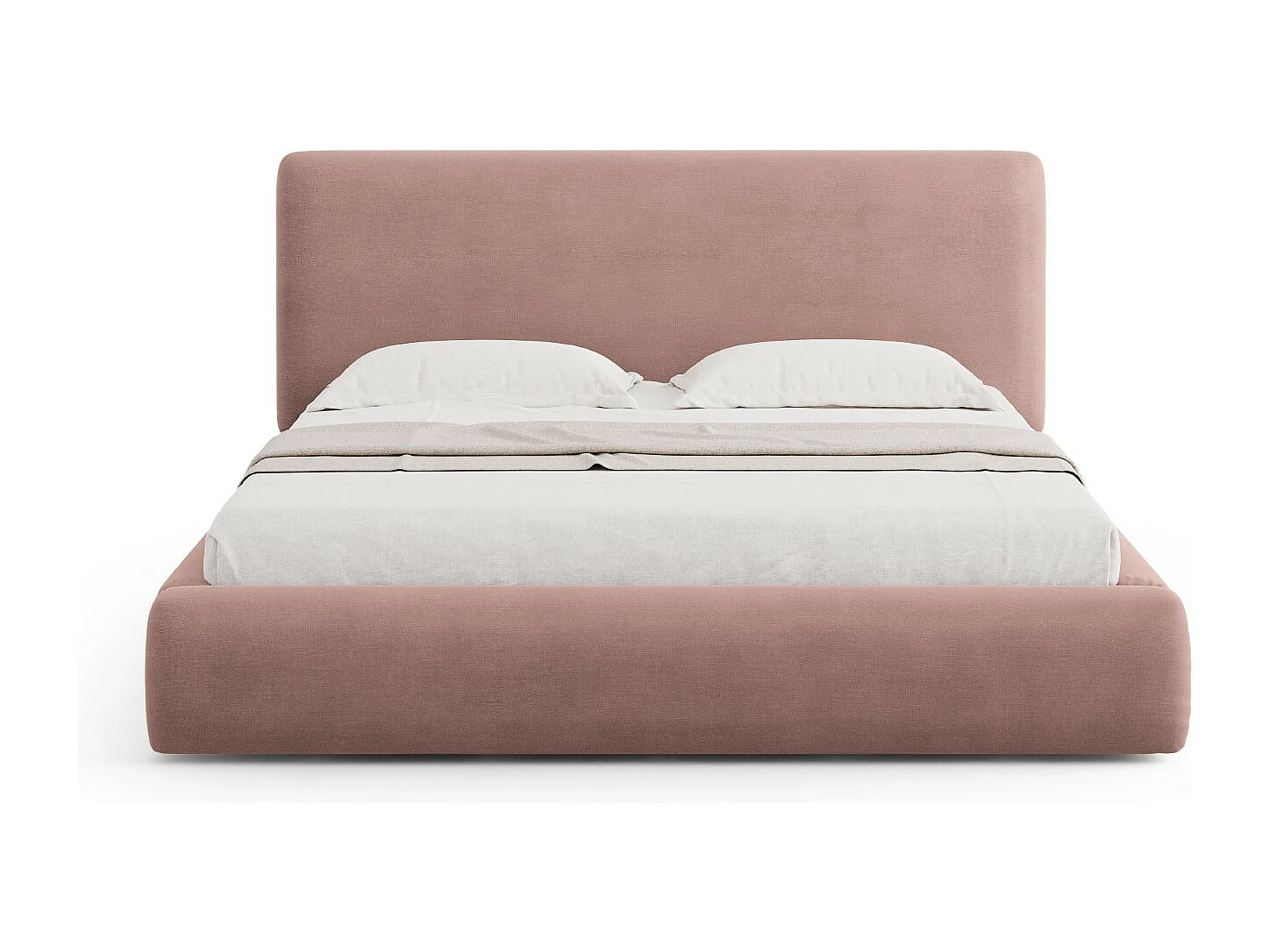 Cosmopolitan Design - Lit coffre avec tête de lit "Colonel" 140x200cm en chenille rose - 220x160x100cm