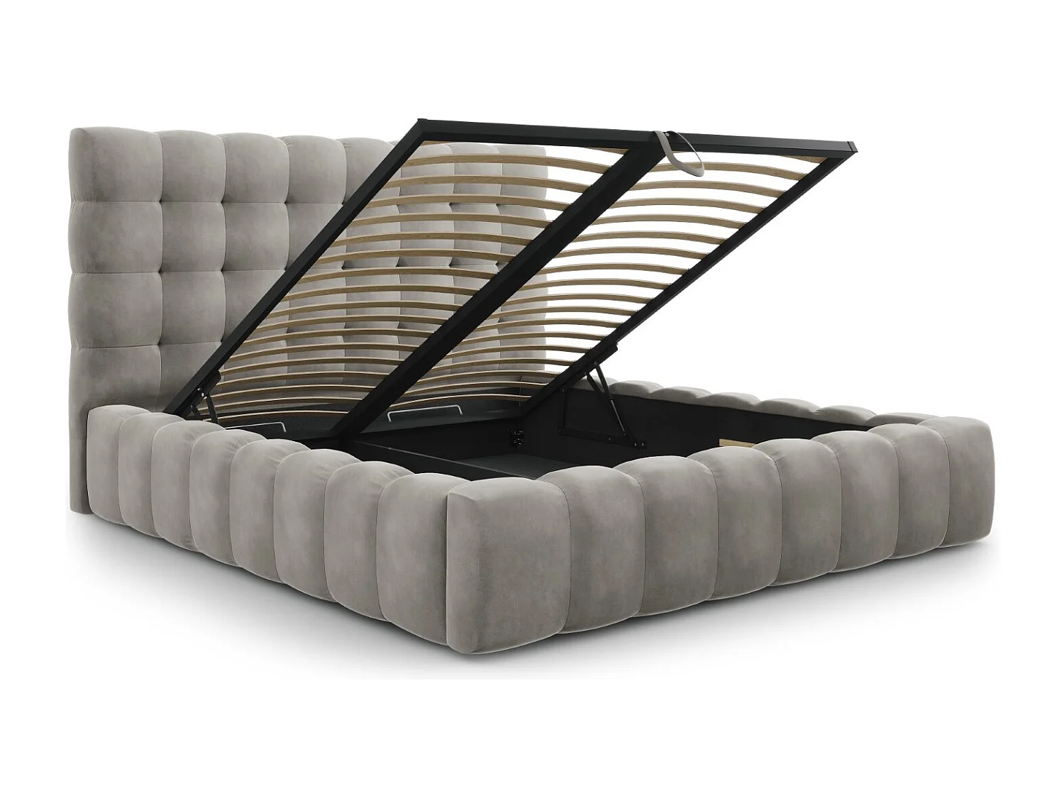 Cosmopolitan Design - Opbergbed met hoofdeinde "Bali" 180x200cm, Flueel, Lichtgrijs - 230x205x125cm