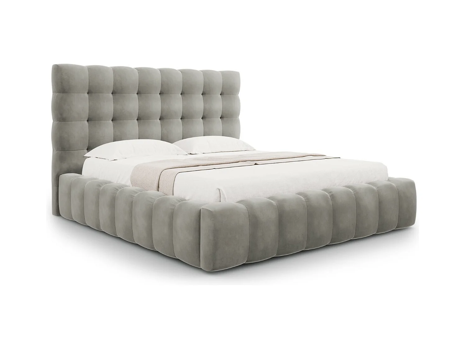 Cosmopolitan Design - Opbergbed met hoofdeinde "Bali" 180x200cm, Flueel, Lichtgrijs - 230x205x125cm