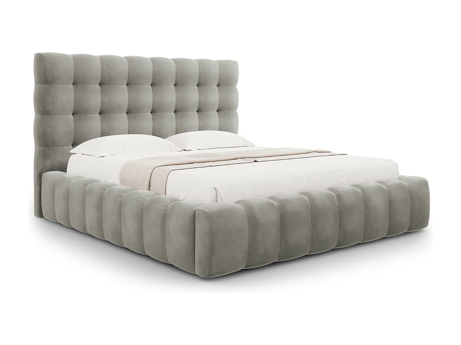 Cosmopolitan Design - Lit coffre avec tête de lit "Bali" 180x200cm en velours gris clair - 230x205x125cm