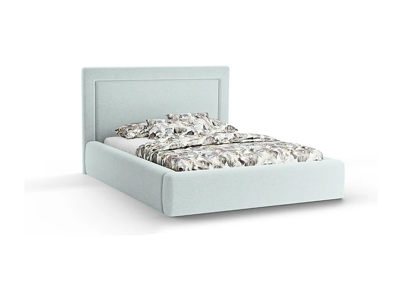 CXL by Christian Lacroix - Bett mit Bettkasten und Kopfteil "Valerie" 160x200cm aus Chenille-Stoff blau satiniert - 230x185x120cm