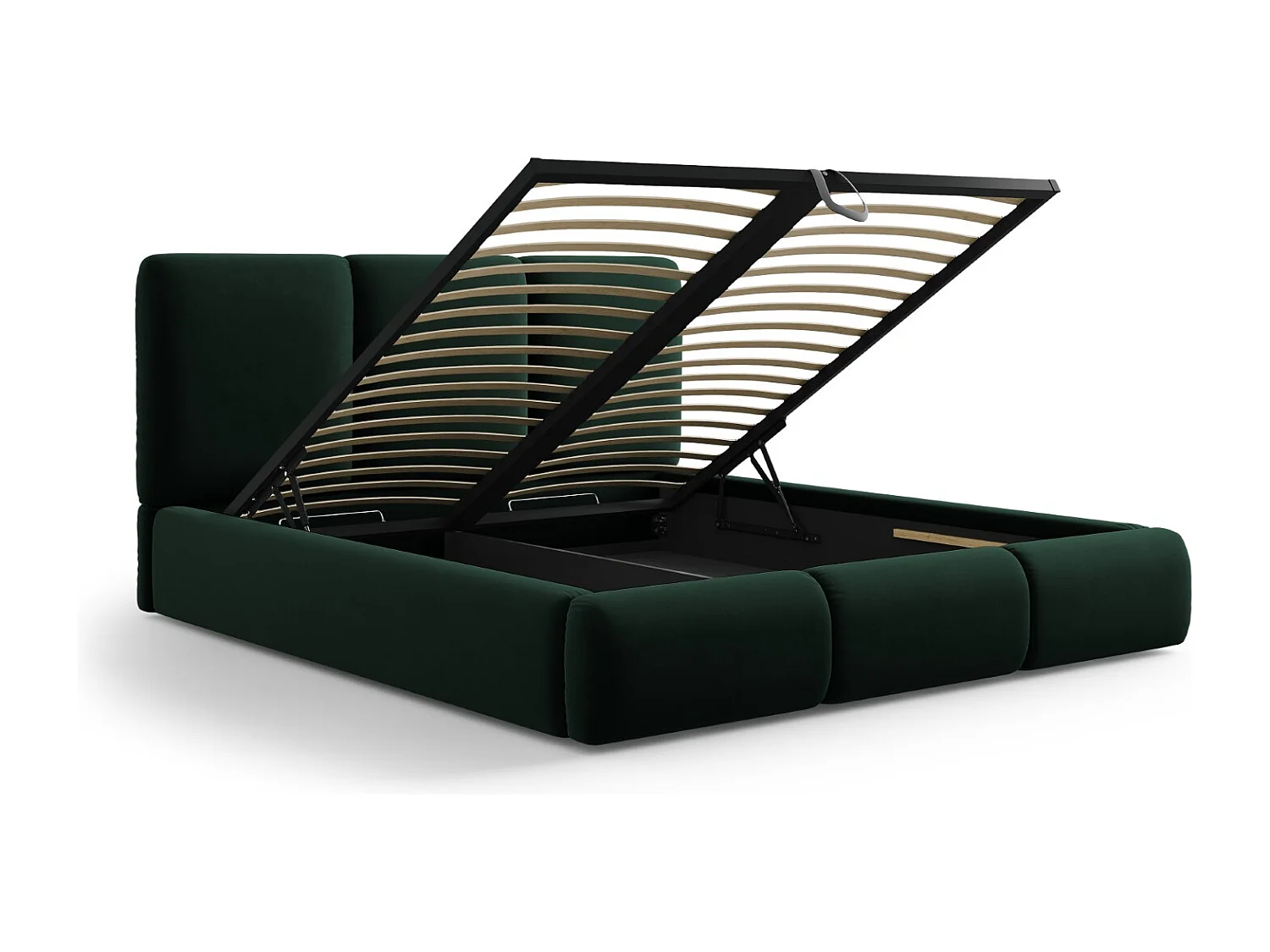 Cosmopolitan Design - Opbergbed met hoofdeinde "Nicolas" 140x200cm, Flueel, Flessengroen - 220x160x100cm