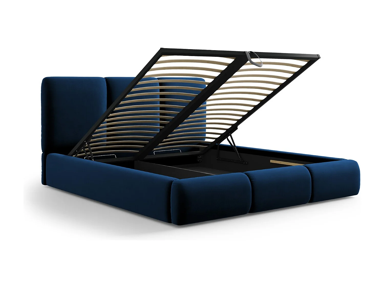 Cosmopolitan Design - Opbergbed met hoofdeinde "Nicolas" 200x200cm, Flueel, Koningsblauw - 220x220x100cm