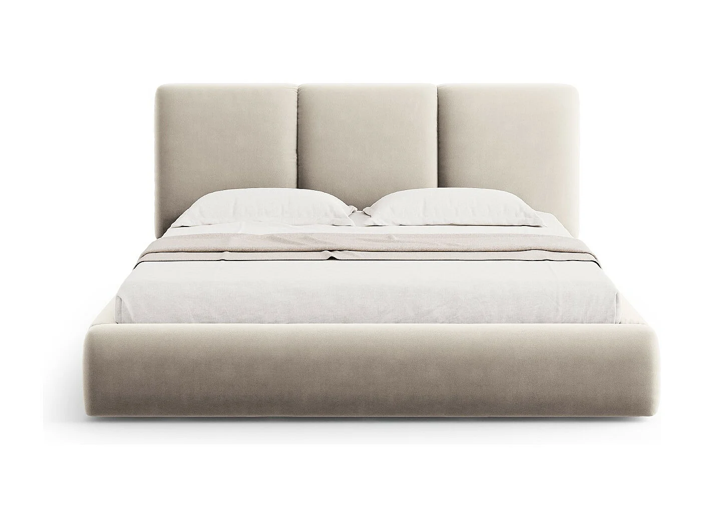 Cosmopolitan Design - Cama con cabecero y baúl "Nicolas" 200x200cm de terciopelo beige claro - 220x220x100cm