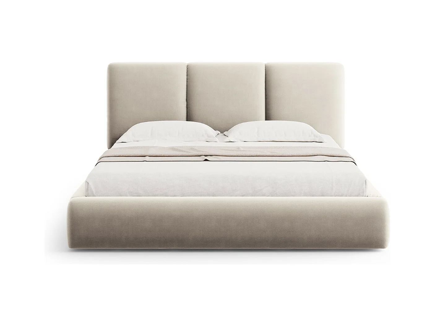 Cosmopolitan Design - Lit coffre avec tête de lit "Nicolas" 200x200cm en velours beige clair - 220x220x100cm