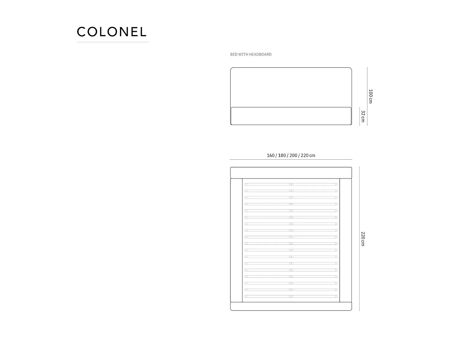 Cosmopolitan Design - Cama con cabecero y baúl "Colonel" 160x200cm de tejido chenilla negro - 220x180x100cm