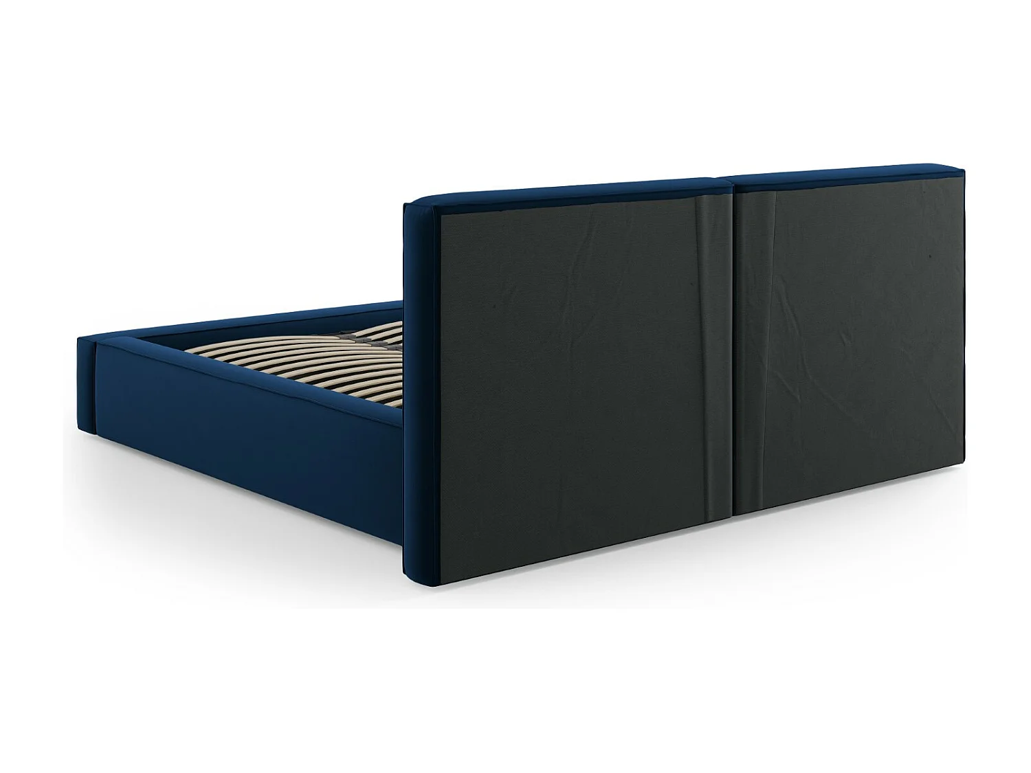 Cosmopolitan Design - Lit coffre avec tête de lit double "Arendal" 160x200cm en velours bleu roi - 228x214x97.5cm