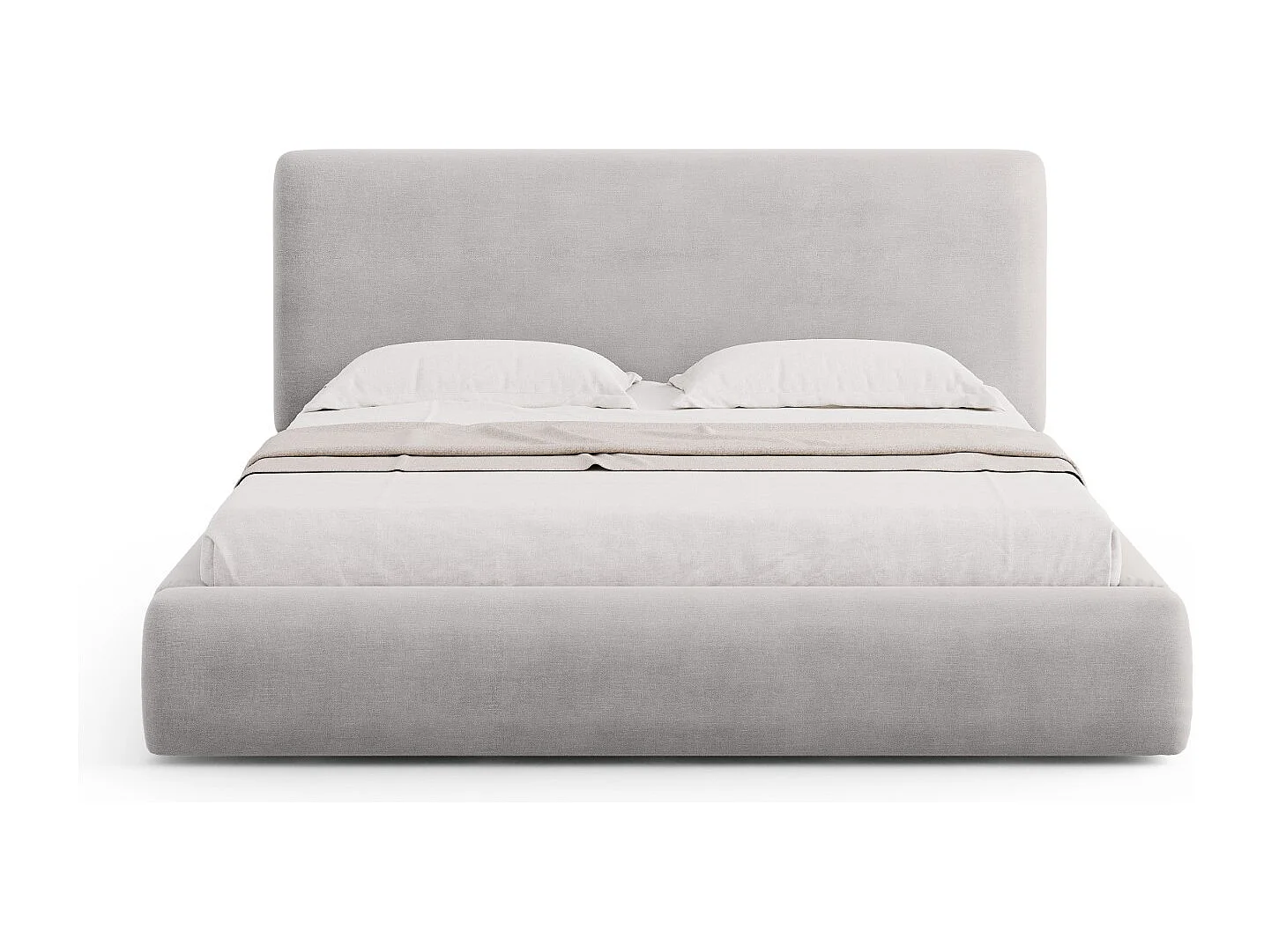 Cosmopolitan Design - Lit coffre avec tête de lit "Colonel" 180x200cm en chenille gris clair - 220x200x100cm