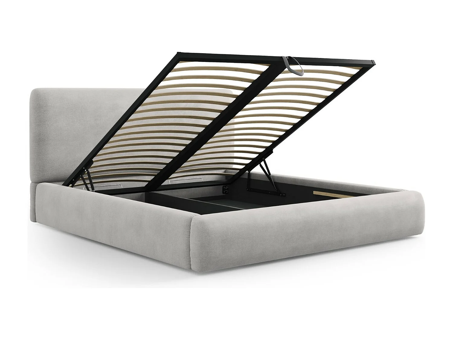 Cosmopolitan Design - Lit coffre avec tête de lit "Colonel" 180x200cm en chenille gris clair - 220x200x100cm