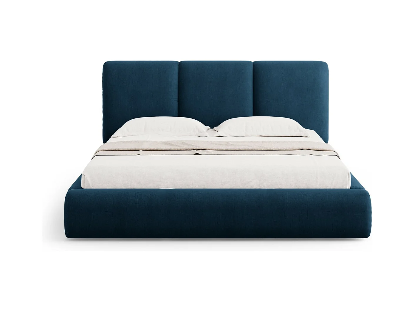 Cosmopolitan Design - Lit coffre avec tête de lit "Nicolas" 180x200cm en chenille bleu roi - 220x200x100cm