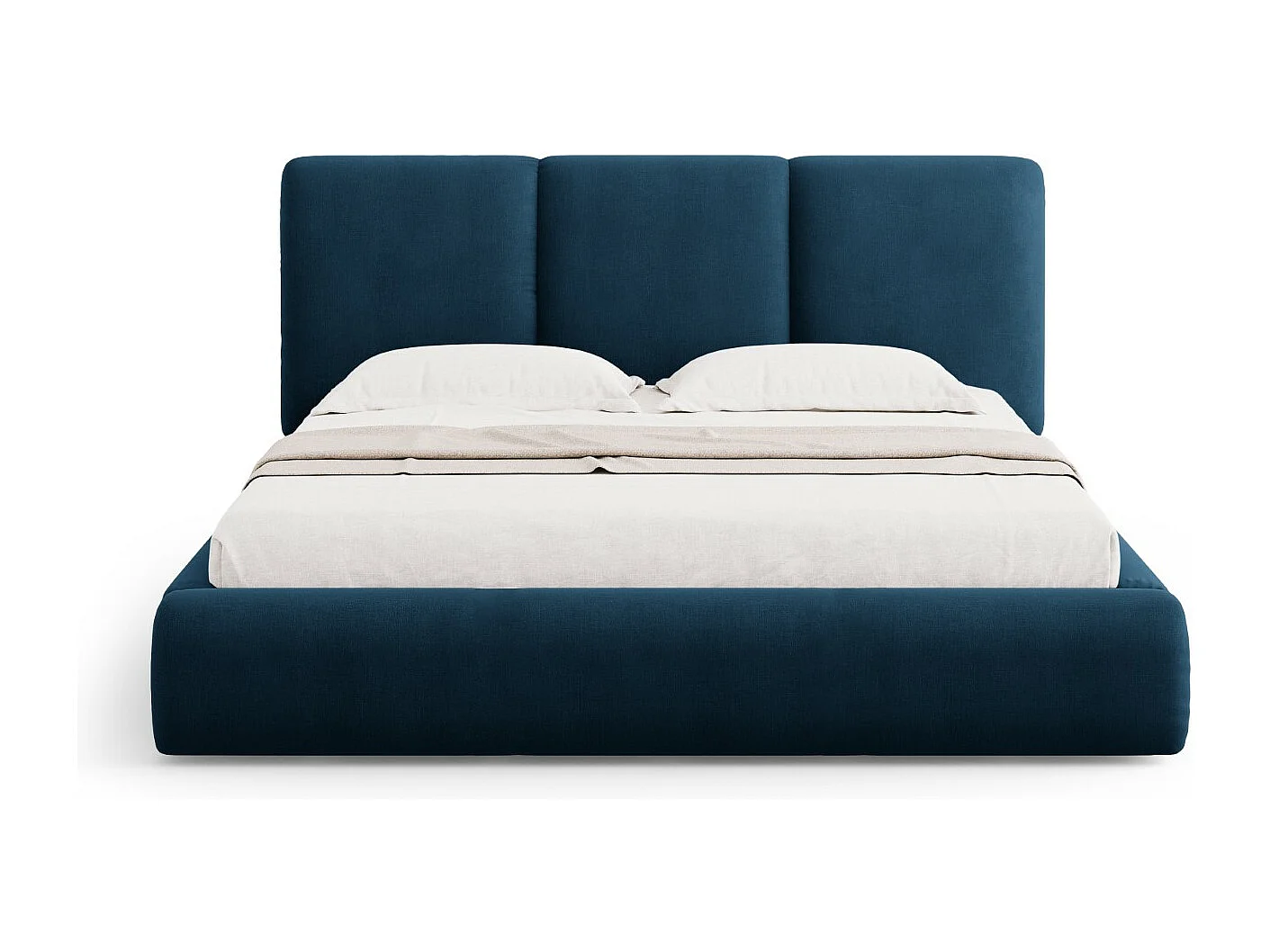 Cosmopolitan Design - Bett mit Bettkasten und Kopfteil "Nicolas" 180x200cm aus Chenille-Stoff königsblau - 220x200x100cm