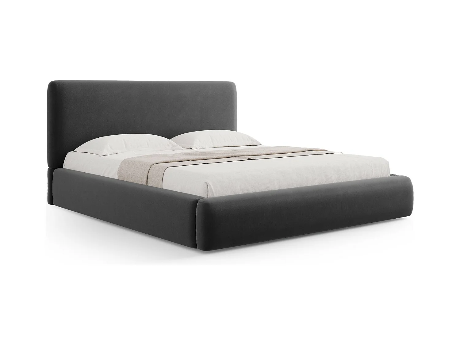 Cosmopolitan Design - Lit coffre avec tête de lit "Colonel" 200x200cm en velours gris foncé - 220x220x100cm