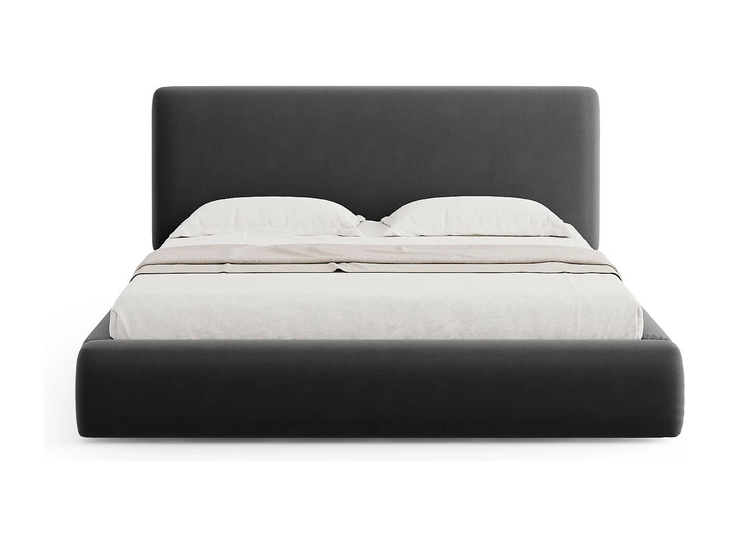 Cosmopolitan Design - Lit coffre avec tête de lit "Colonel" 200x200cm en velours gris foncé - 220x220x100cm