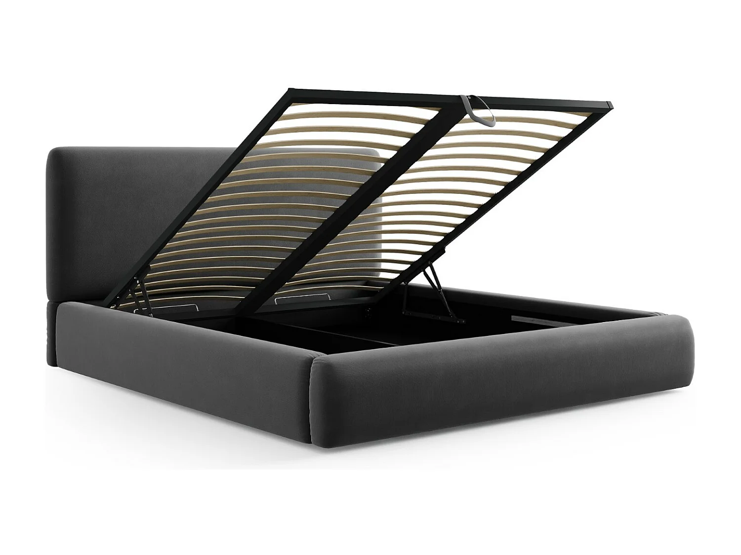 Cosmopolitan Design - Lit coffre avec tête de lit "Colonel" 200x200cm en velours gris foncé - 220x220x100cm