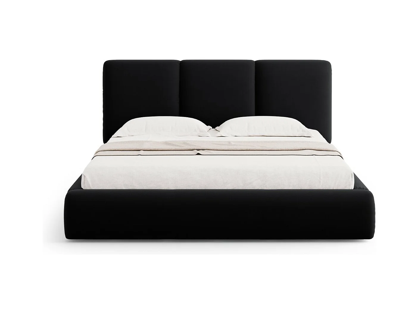 Cosmopolitan Design - Lit coffre avec tête de lit "Nicolas" 200x200cm en velours noir - 220x220x100cm