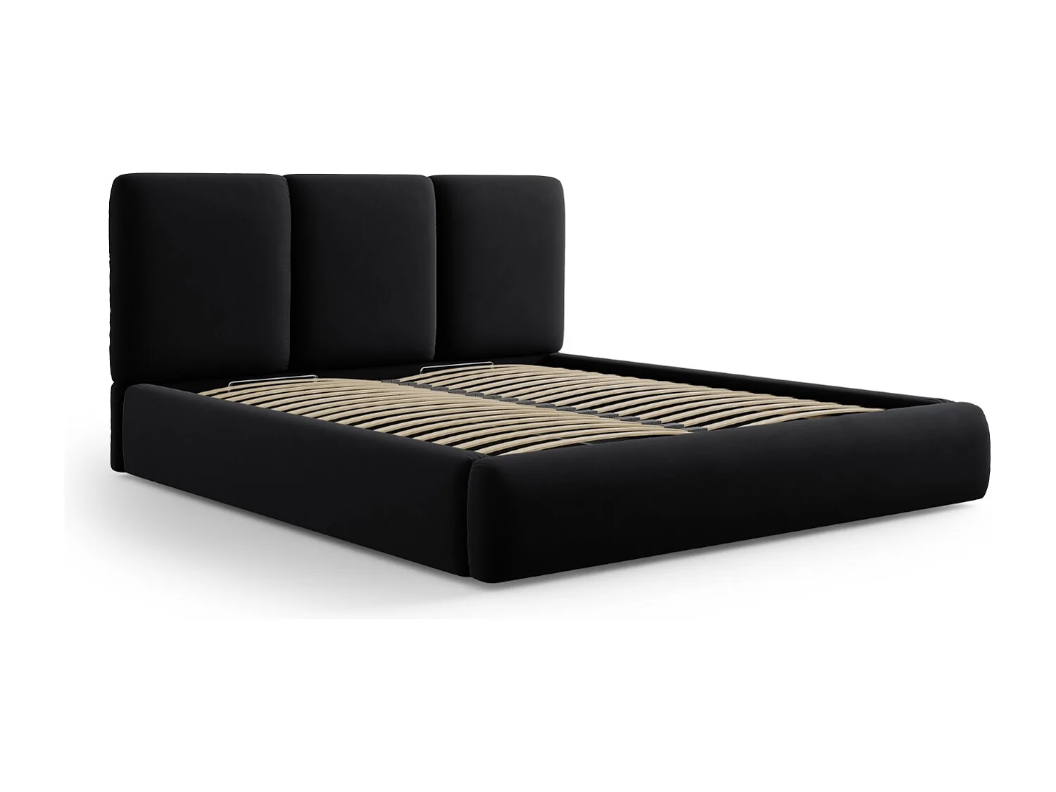 Cosmopolitan Design - Lit coffre avec tête de lit "Nicolas" 200x200cm en velours noir - 220x220x100cm