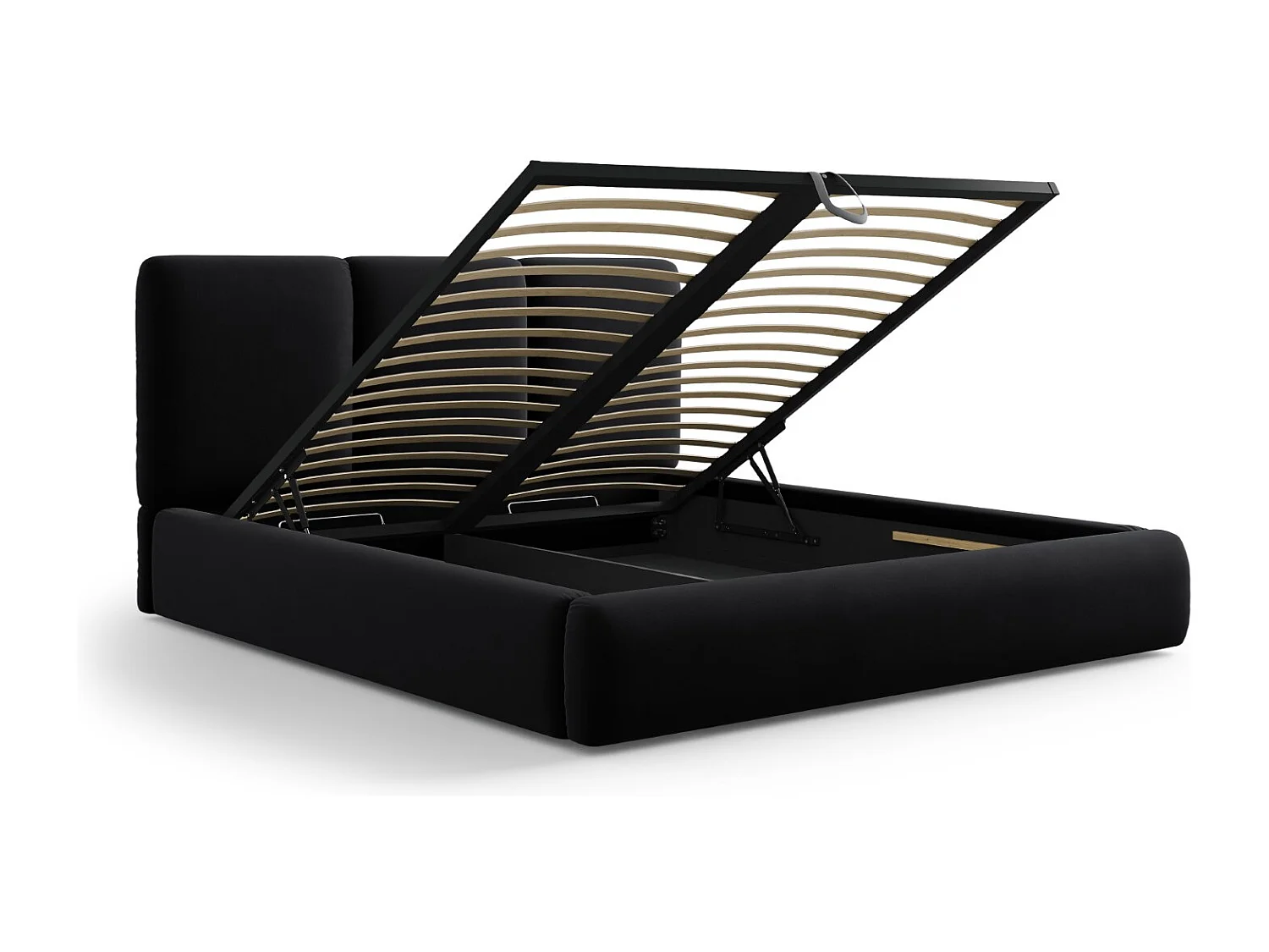 Cosmopolitan Design - Opbergbed met hoofdeinde "Nicolas" 180x200cm, Flueel, Zwart - 220x200x100cm