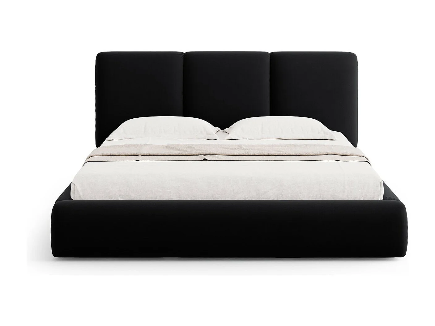 Cosmopolitan Design - Bett mit Bettkasten und Kopfteil "Nicolas" 180x200cm aus Samt schwarz - 220x200x100cm