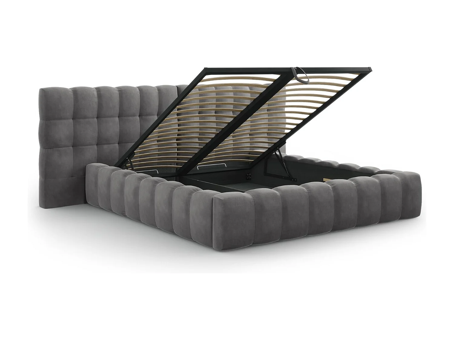 Cosmopolitan Design - Opbergbed met dubbel hoofdbord "Bali" 160x200cm, Flueel, Grijs - 230x250x100cm