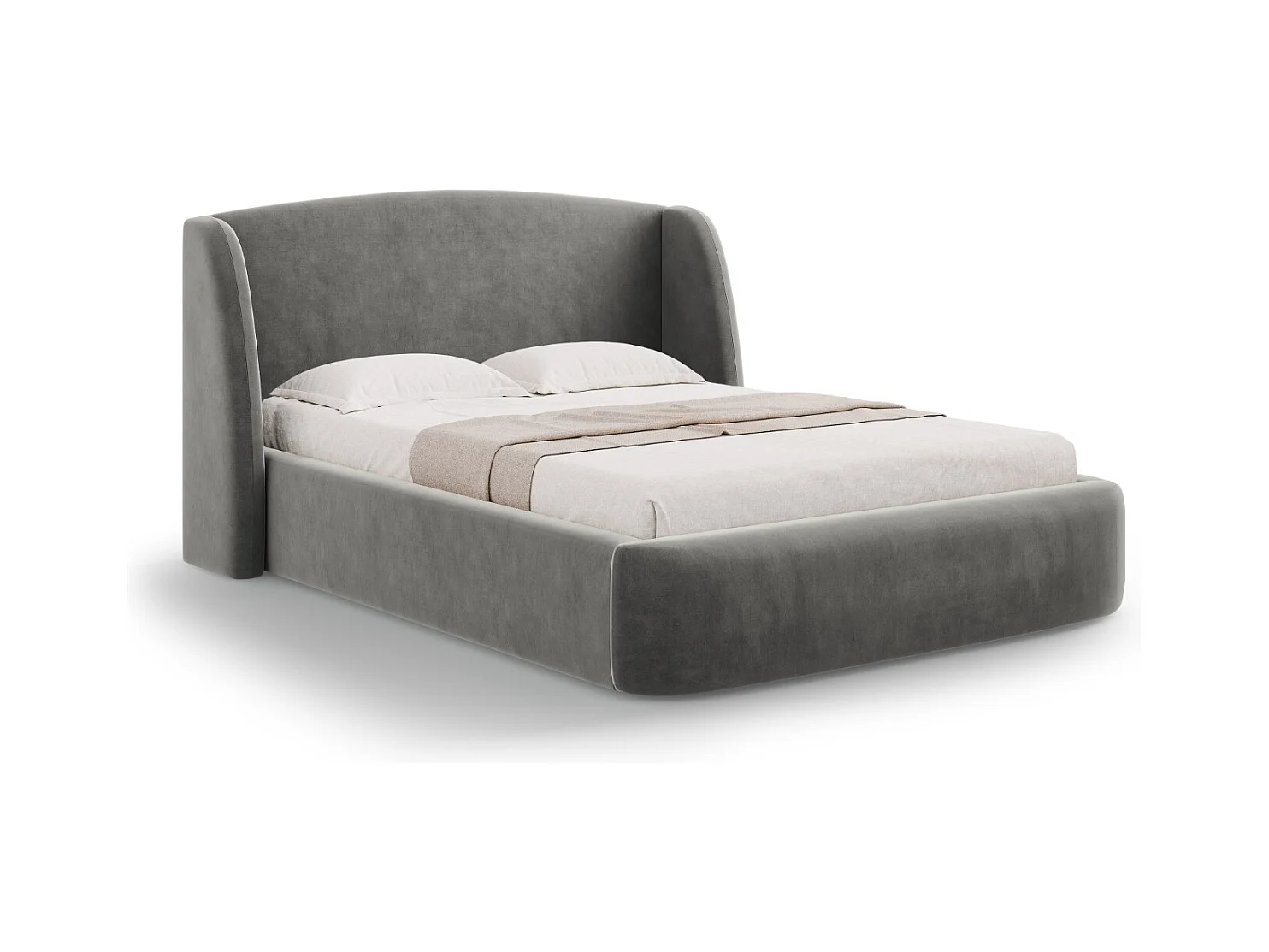 CXL by Christian Lacroix - Opbergbed met hoofdeinde "Aude" 160x200cm, Flueel, Lichtgrijs - 216x182x103cm