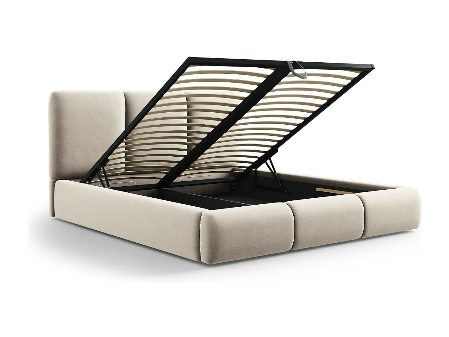 Cosmopolitan Design - Cama con cabecero y baúl "Nicolas" 160x200cm de terciopelo beige claro - 220x180x100cm