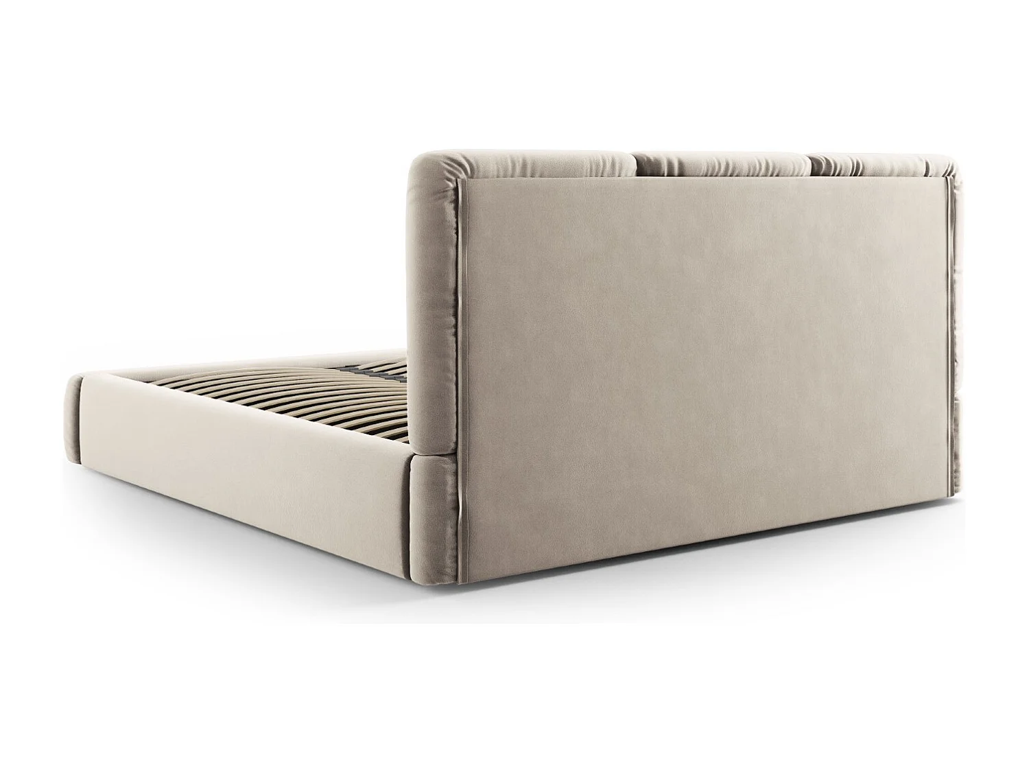 Cosmopolitan Design - Opbergbed met hoofdeinde "Nicolas" 160x200cm, Flueel, Lichtbeige - 220x180x100cm