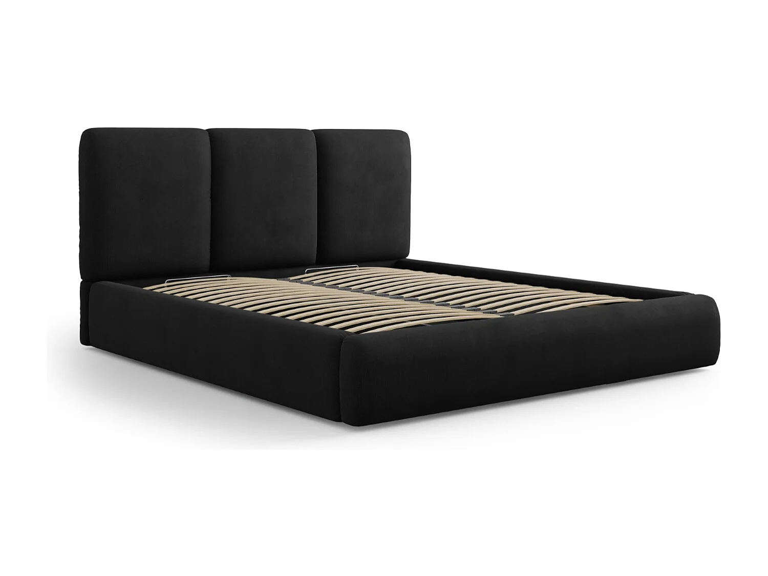 Cosmopolitan Design - Bett mit Bettkasten und Kopfteil "Nicolas" 180x200cm aus Chenille-Stoff schwarz - 220x200x100cm