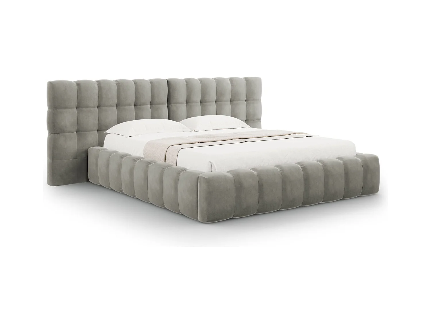 Cosmopolitan Design - Opbergbed met dubbel hoofdbord "Bali" 180x200cm, Flueel, Lichtgrijs - 230x300x100cm