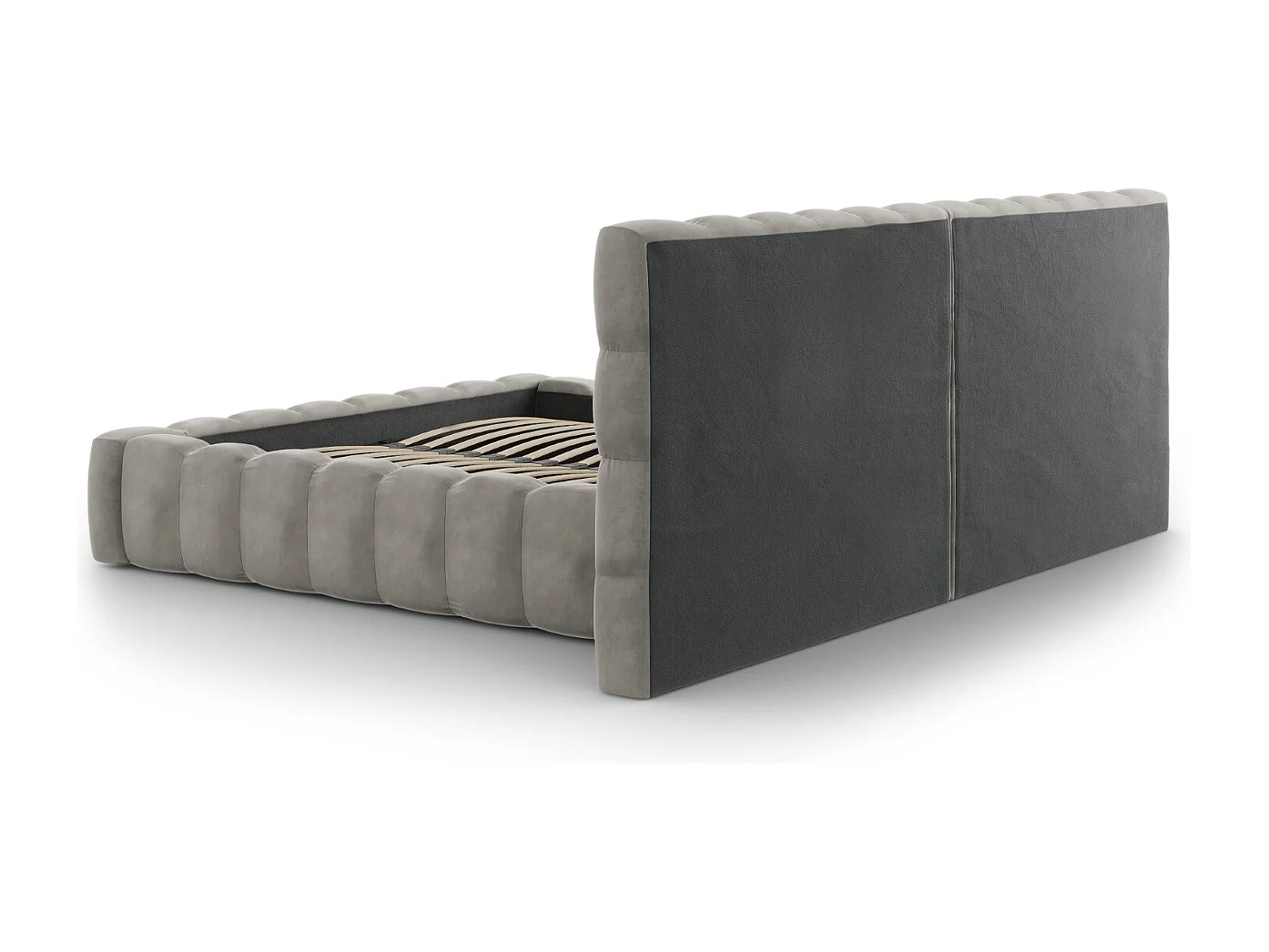 Cosmopolitan Design - Lit coffre avec tête de lit double "Bali" 180x200cm en velours gris clair - 230x300x100cm