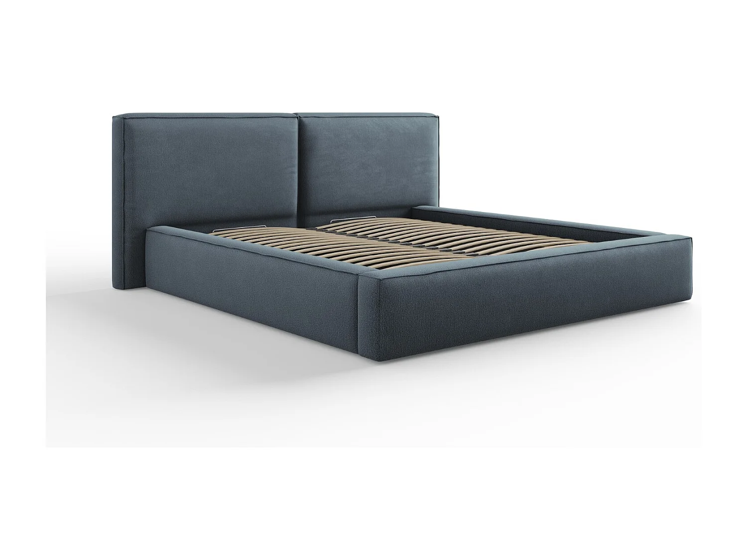 Cosmopolitan Design - Opbergbed met dubbel hoofdbord "Arendal" 180x200cm, Structurele stof, Blauw - 228x234x97.5cm