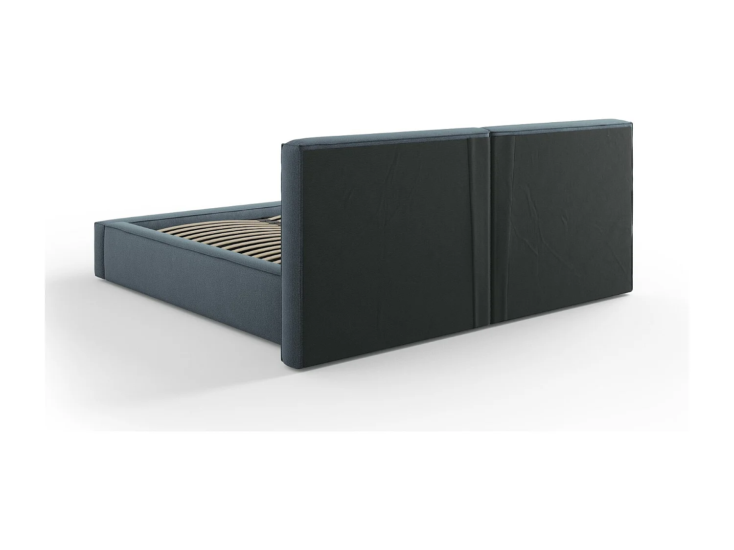 Cosmopolitan Design - Opbergbed met dubbel hoofdbord "Arendal" 180x200cm, Structurele stof, Blauw - 228x234x97.5cm