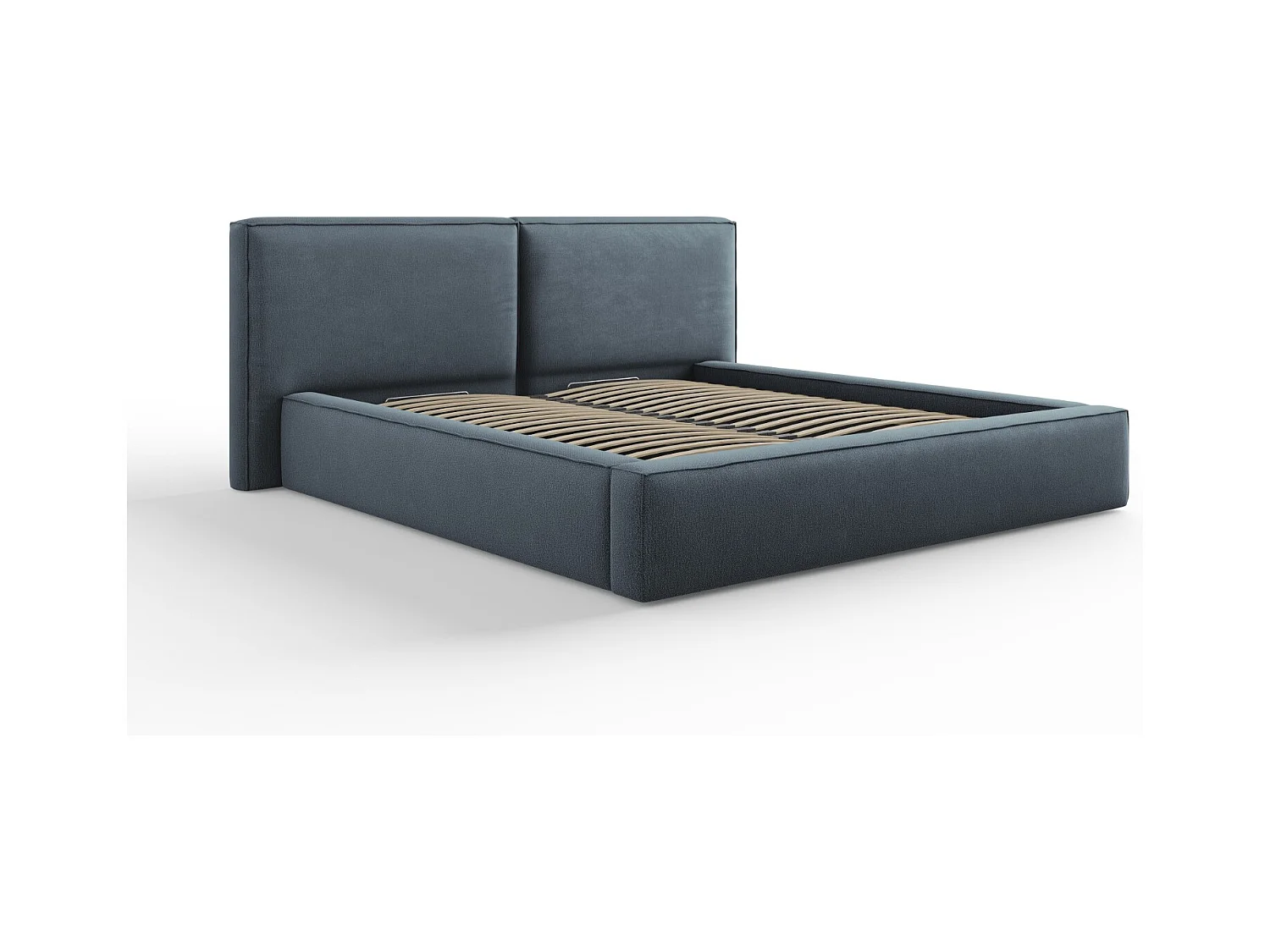 Cosmopolitan Design - Opbergbed met dubbel hoofdbord "Arendal" 180x200cm, Structurele stof, Blauw - 228x234x97.5cm