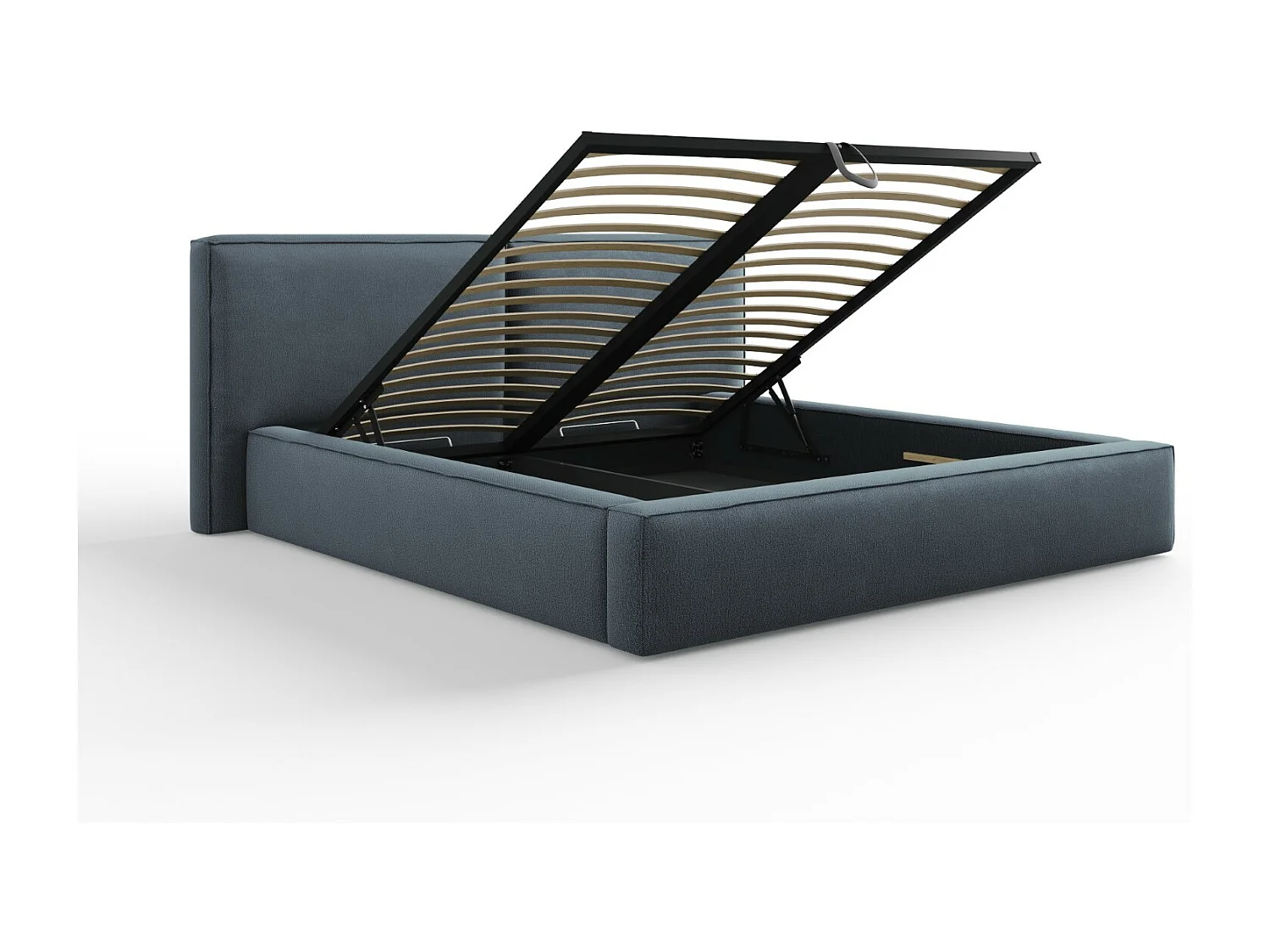 Cosmopolitan Design - Opbergbed met dubbel hoofdbord "Arendal" 180x200cm, Structurele stof, Blauw - 228x234x97.5cm