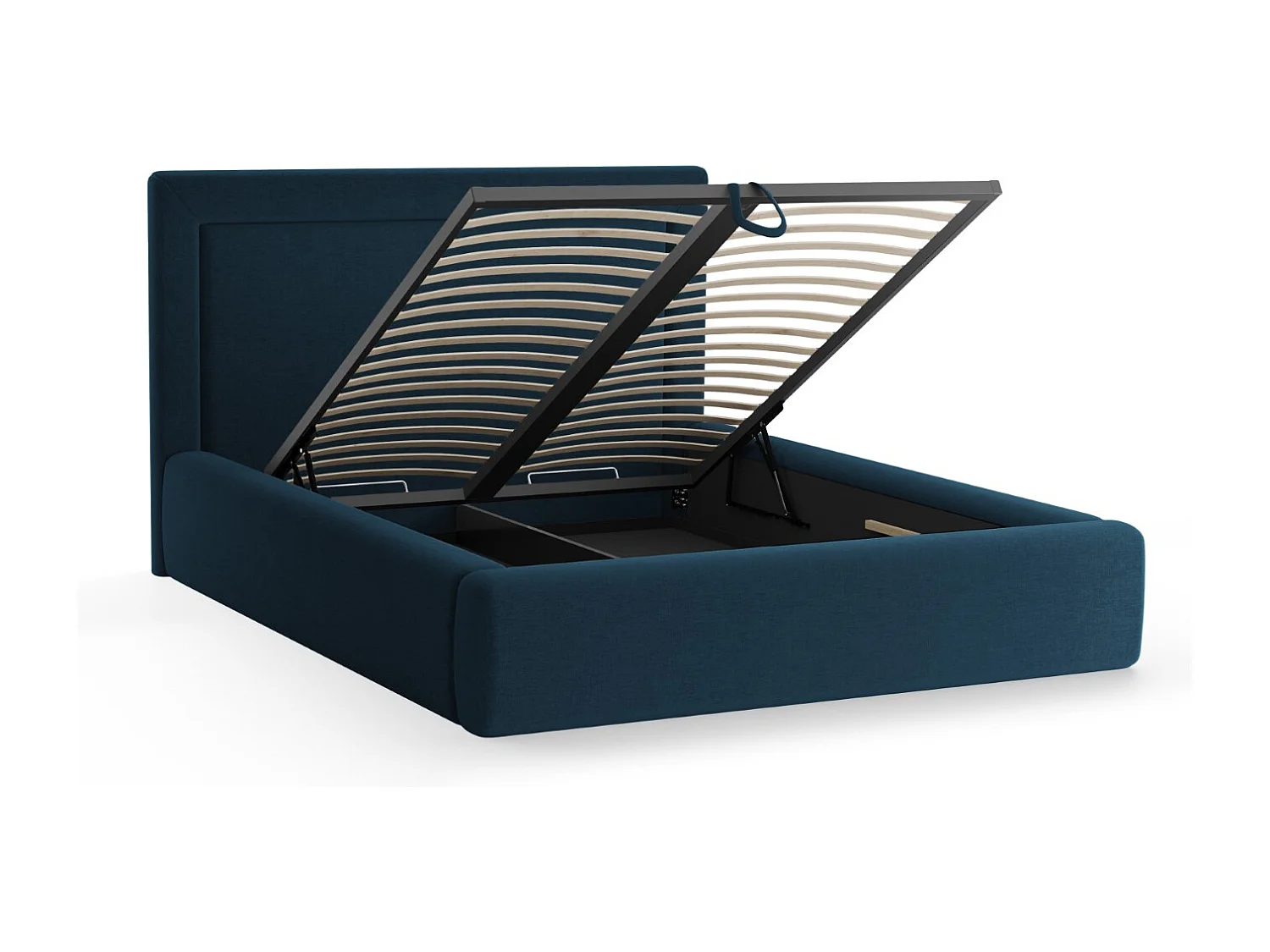 CXL by Christian Lacroix - Bett mit Bettkasten und Kopfteil "Valerie" 140x200cm aus Chenille-Stoff marineblau - 230x165x120cm