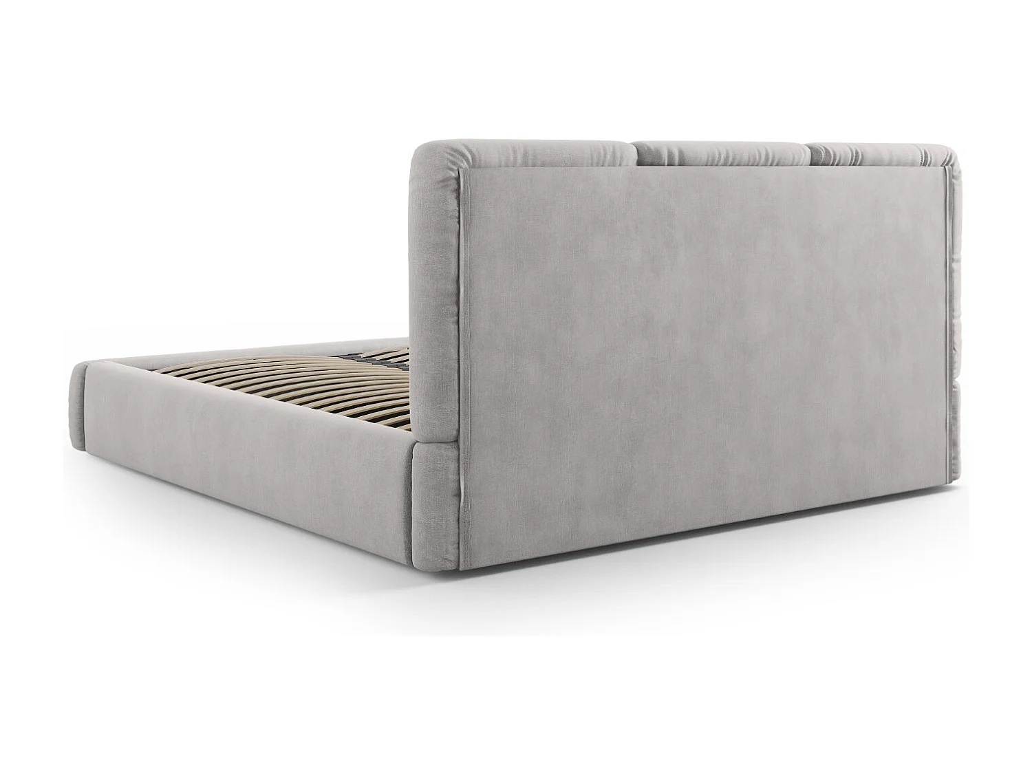 Cosmopolitan Design - Letto a cassettone con testiera "Nicolas" 160x200cm in ciniglia grigio chiaro - 220x180x100cm