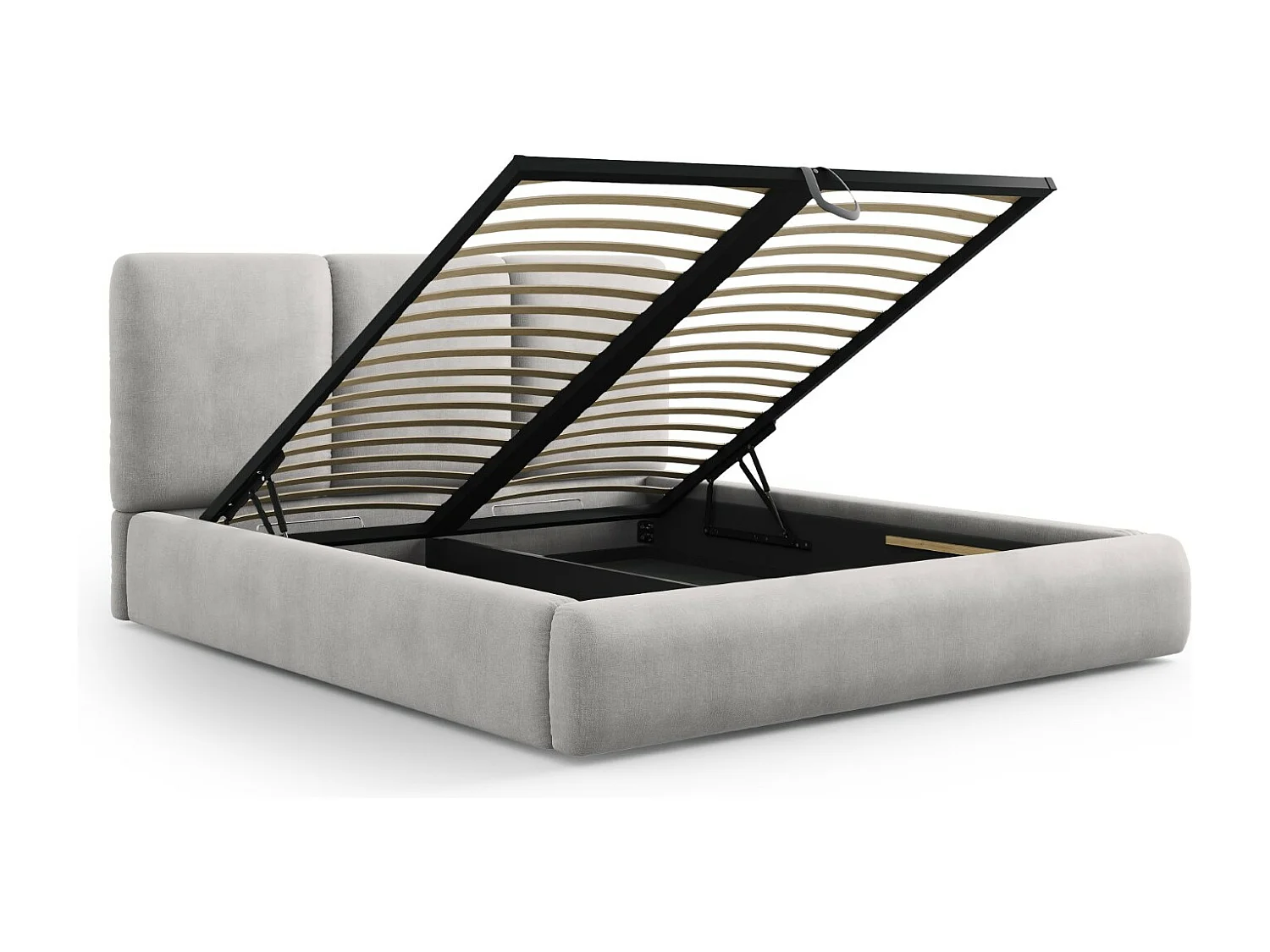 Cosmopolitan Design - Opbergbed met hoofdeinde "Nicolas" 160x200cm, Chenille, Lichtgrijs - 220x180x100cm